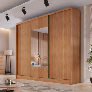 Guarda Roupa Casal MDF com Portas de Correr e Espelho